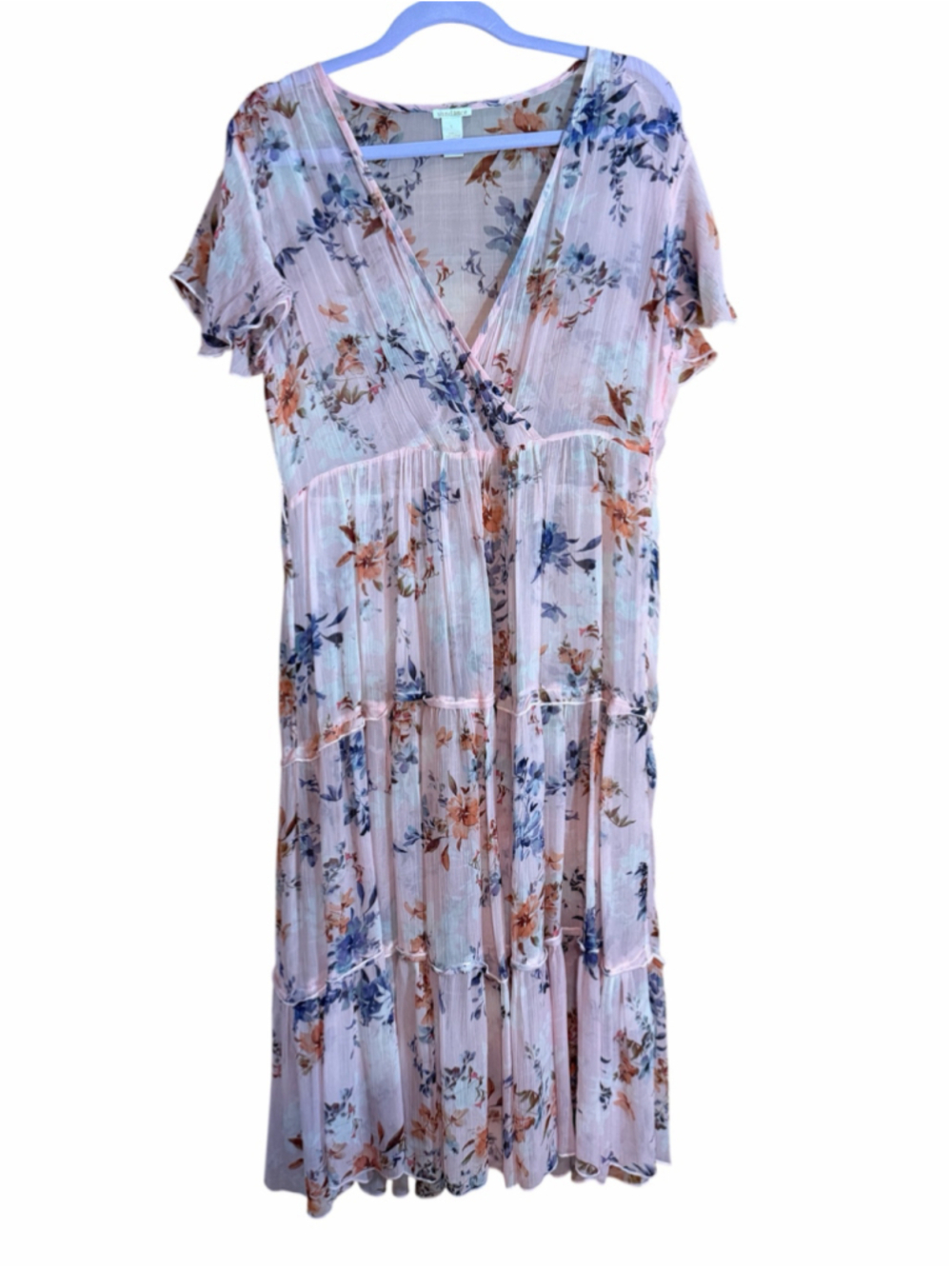 Sundance pink floral chiffon Alexandria dress overlay women’s large